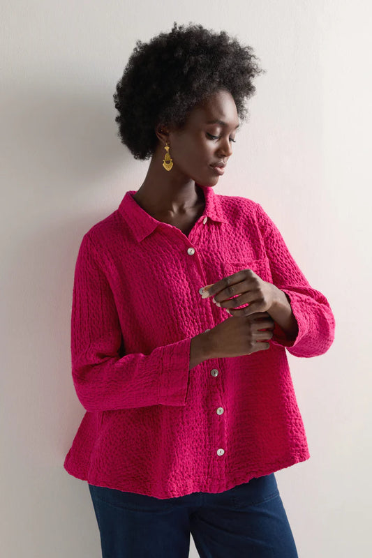 Sahara Waffle Linen Pocket Shirt Magenta