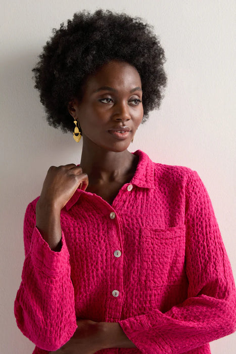 Sahara Waffle Linen Pocket Shirt Magenta