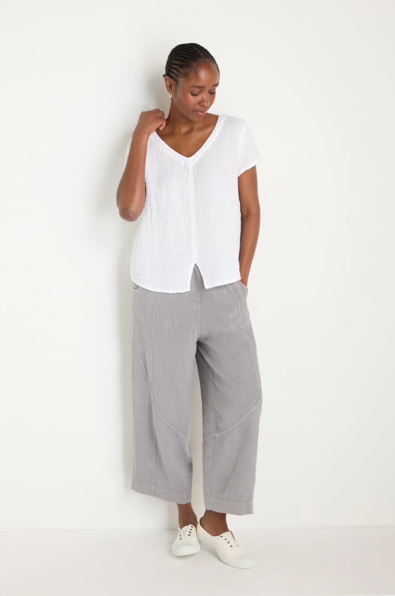 picture of Sahara Waffle Linen V Neck Top White - Number Two - womens - fashion - clothing - Sahara 3