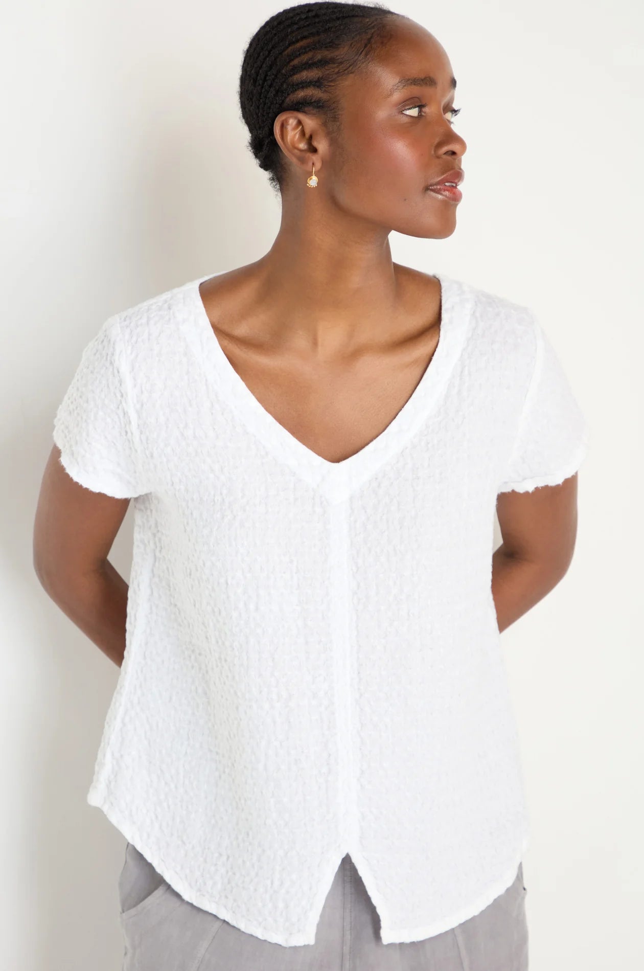 picture of Sahara Waffle Linen V Neck Top White - Number Two - womens - fashion - clothing - Sahara 2