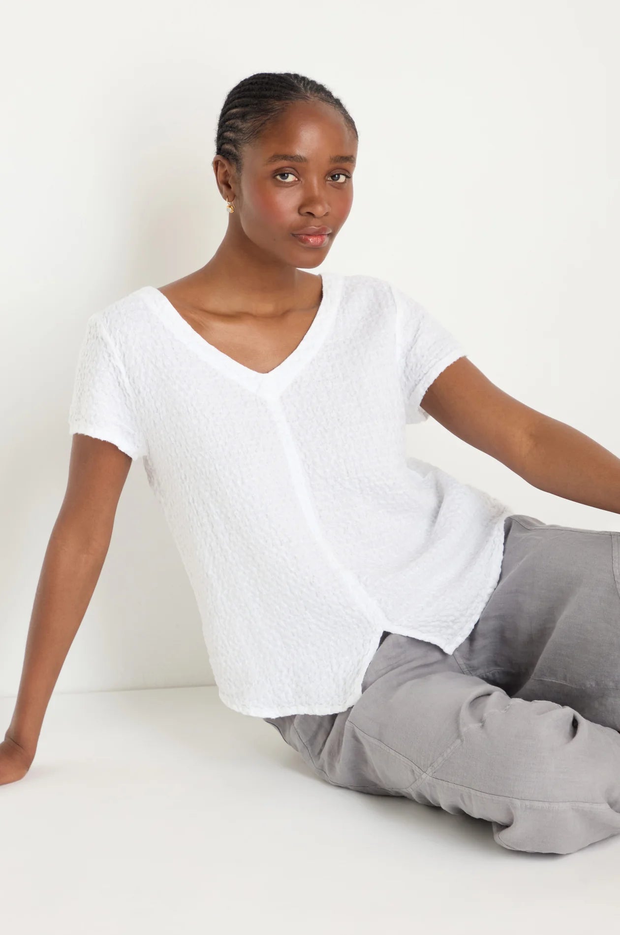 picture of Sahara Waffle Linen V Neck Top White - Number Two - womens - fashion - clothing - Sahara 1
