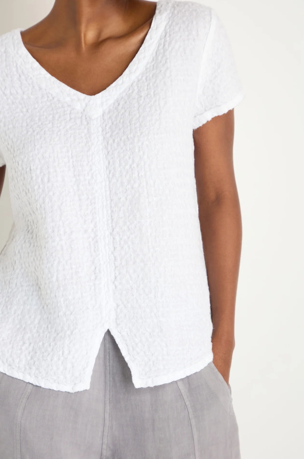 picture of Sahara Waffle Linen V Neck Top White - Number Two - womens - fashion - clothing - Sahara 5