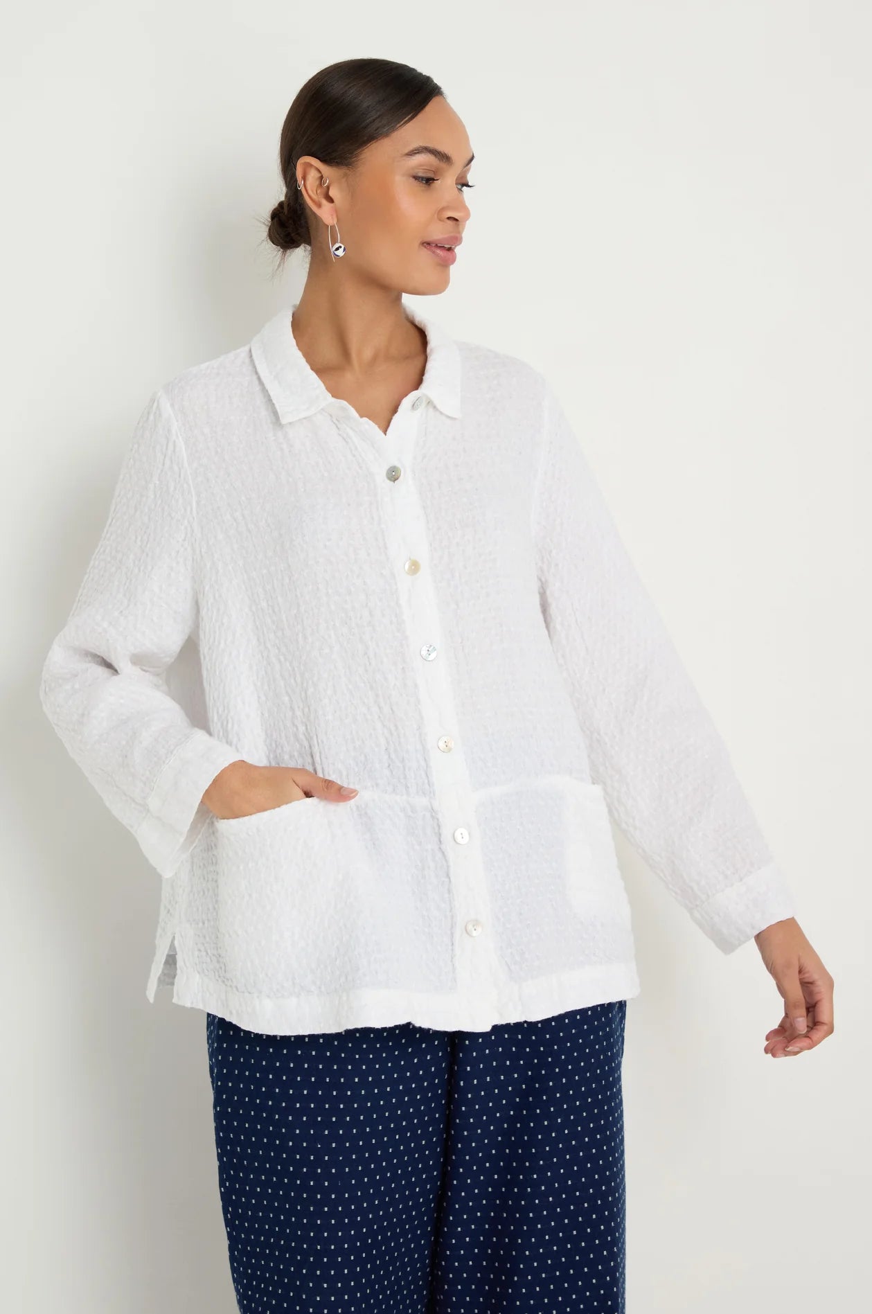picture of Sahara Waffle Linen Pocket Shirt - White - Number Two - womens - fashion - clothing - Sahara 2