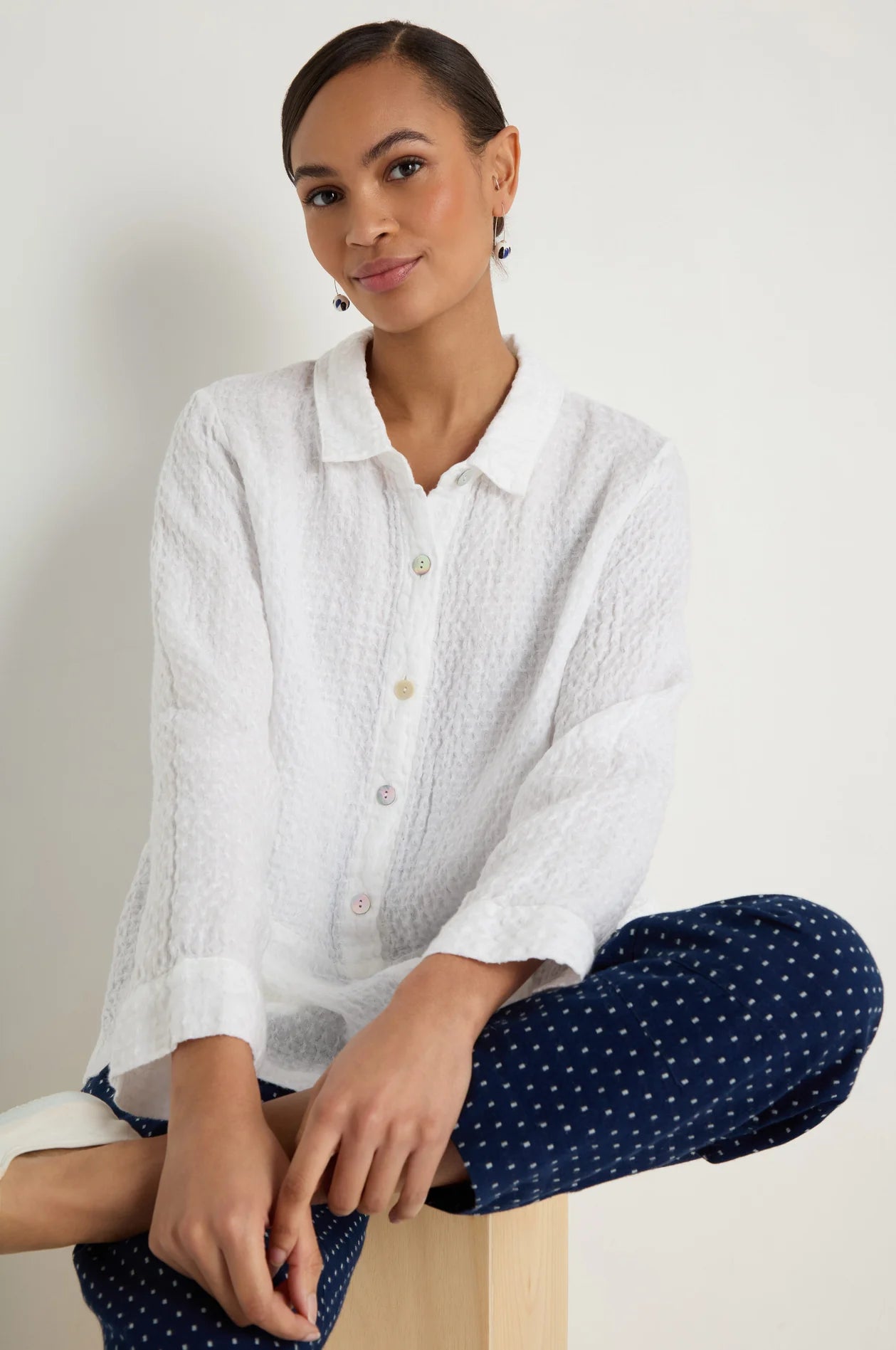 picture of Sahara Waffle Linen Pocket Shirt - White - Number Two - womens - fashion - clothing - Sahara 1