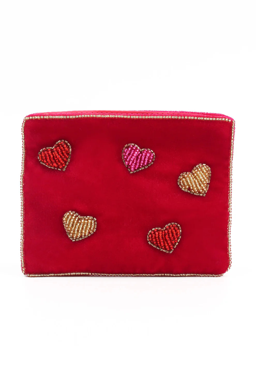 My Doris Small Velvet Beaded Pouch - Multi Heart