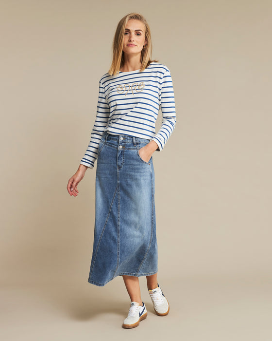 Red Button Alina Skirt Stone Used Denim
