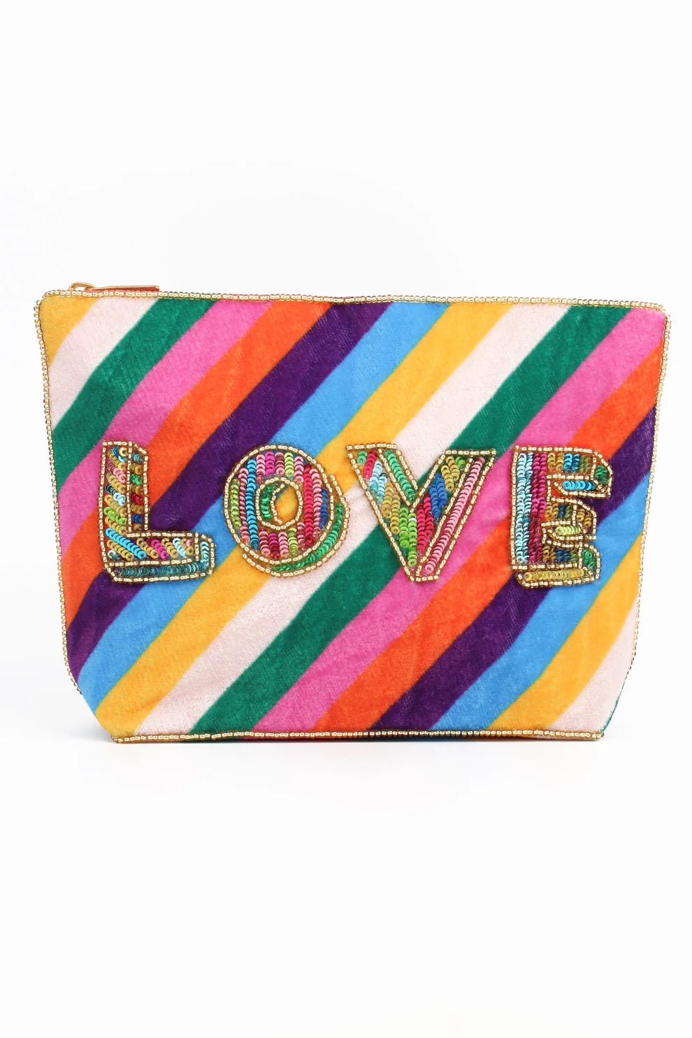 picture of My Doris Medium Velvet Beaded Pouch - Rainbow Stripe Love - Number Two - womens - fashion - accessories - My Doris 1