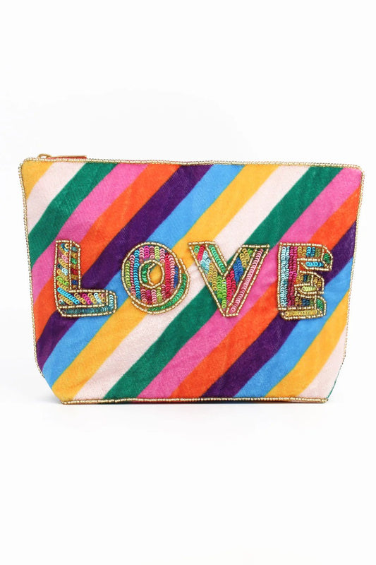 picture of My Doris Medium Velvet Beaded Pouch - Rainbow Stripe Love - Number Two - womens - fashion - accessories - My Doris 1
