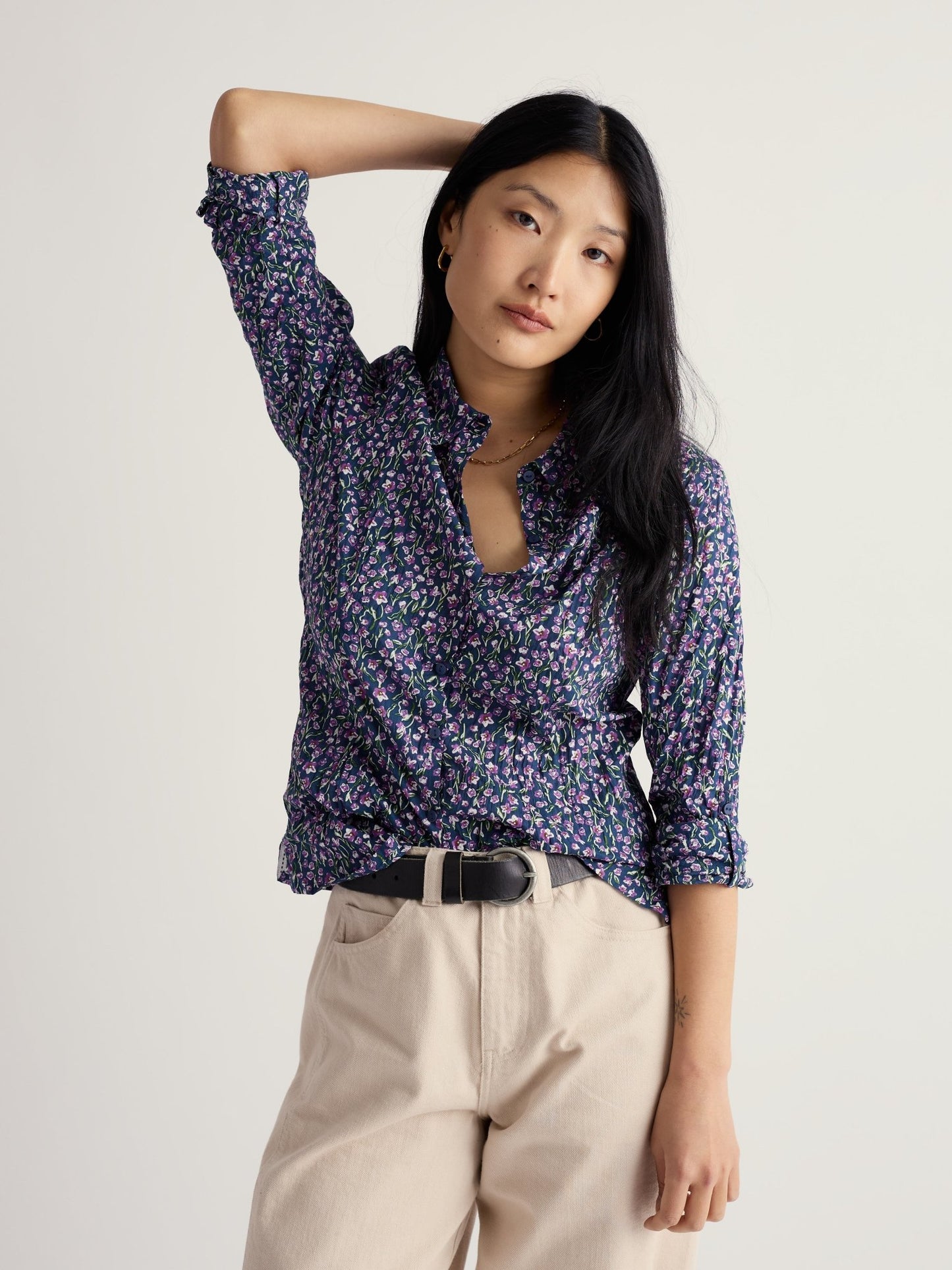 picture of Seasalt Larissa Shirt - Flax Flower Bright Orchid - Number Two - womens - fashion - clothing - Seasalt 1