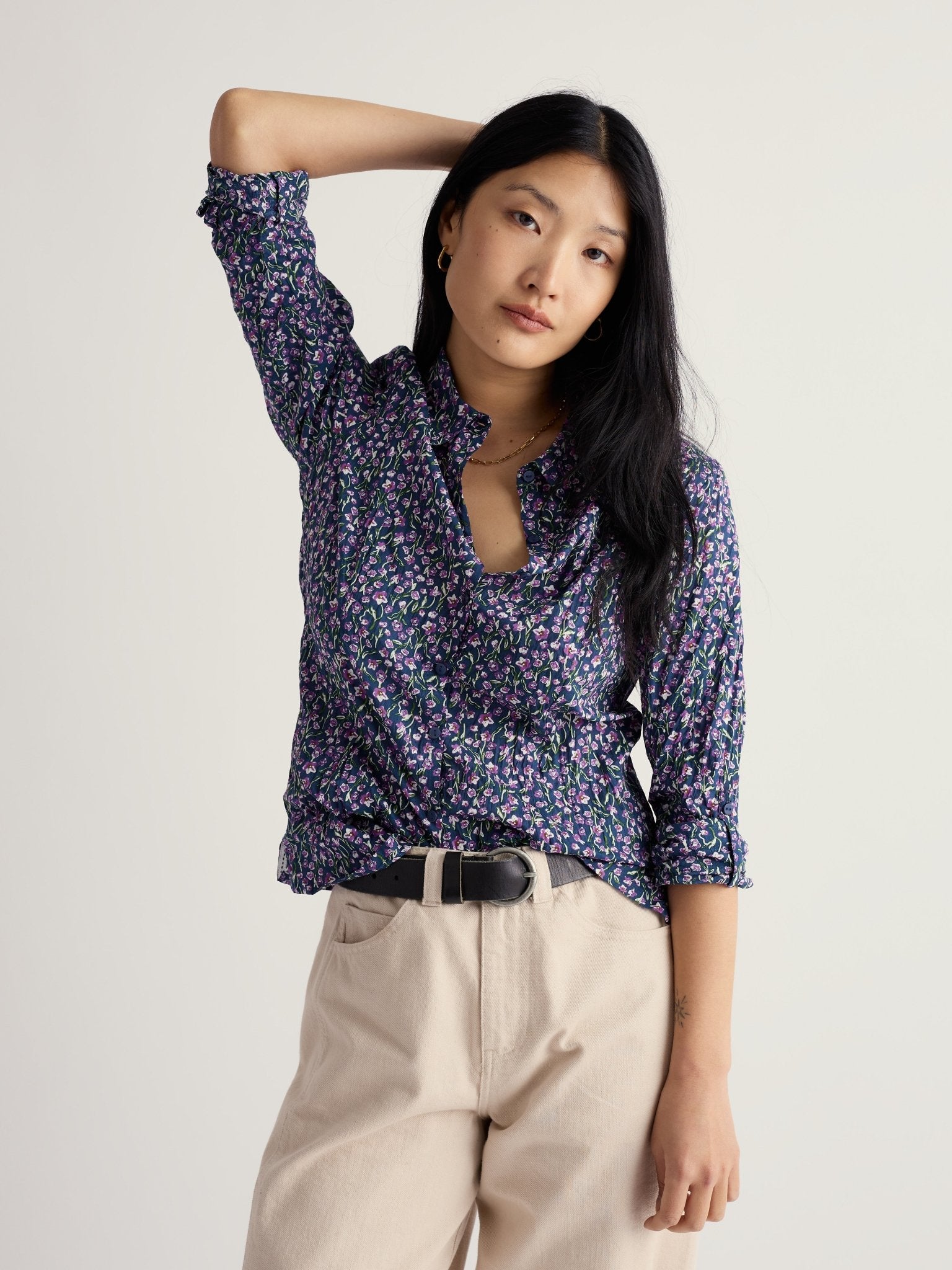 picture of Seasalt Larissa Shirt - Flax Flower Bright Orchid - Number Two - womens - fashion - clothing - Seasalt 1