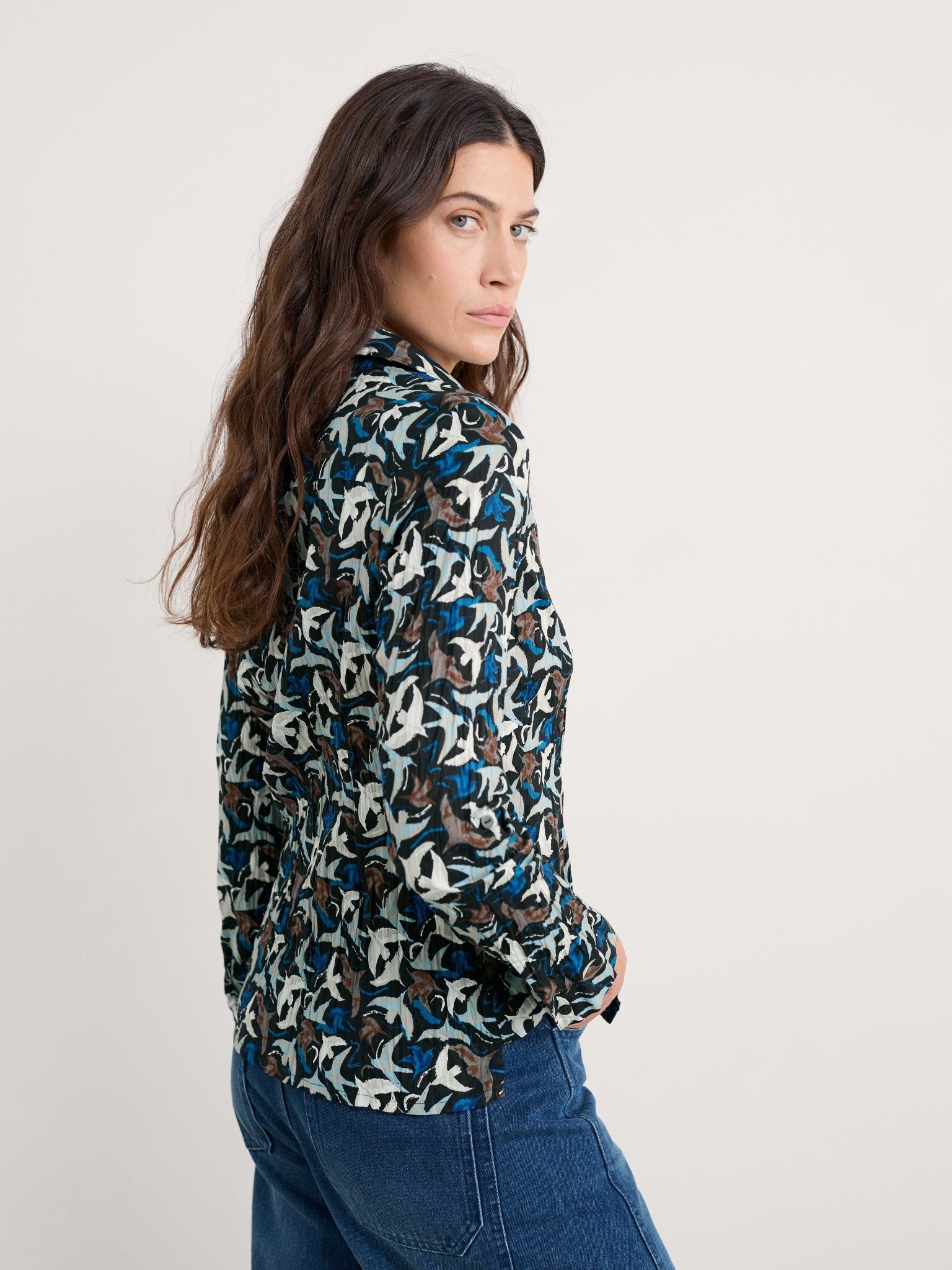 picture of Seasalt Larissa Shirt - Swooping Birds Onyx - Number Two - womens - fashion - clothing - Seasalt 4