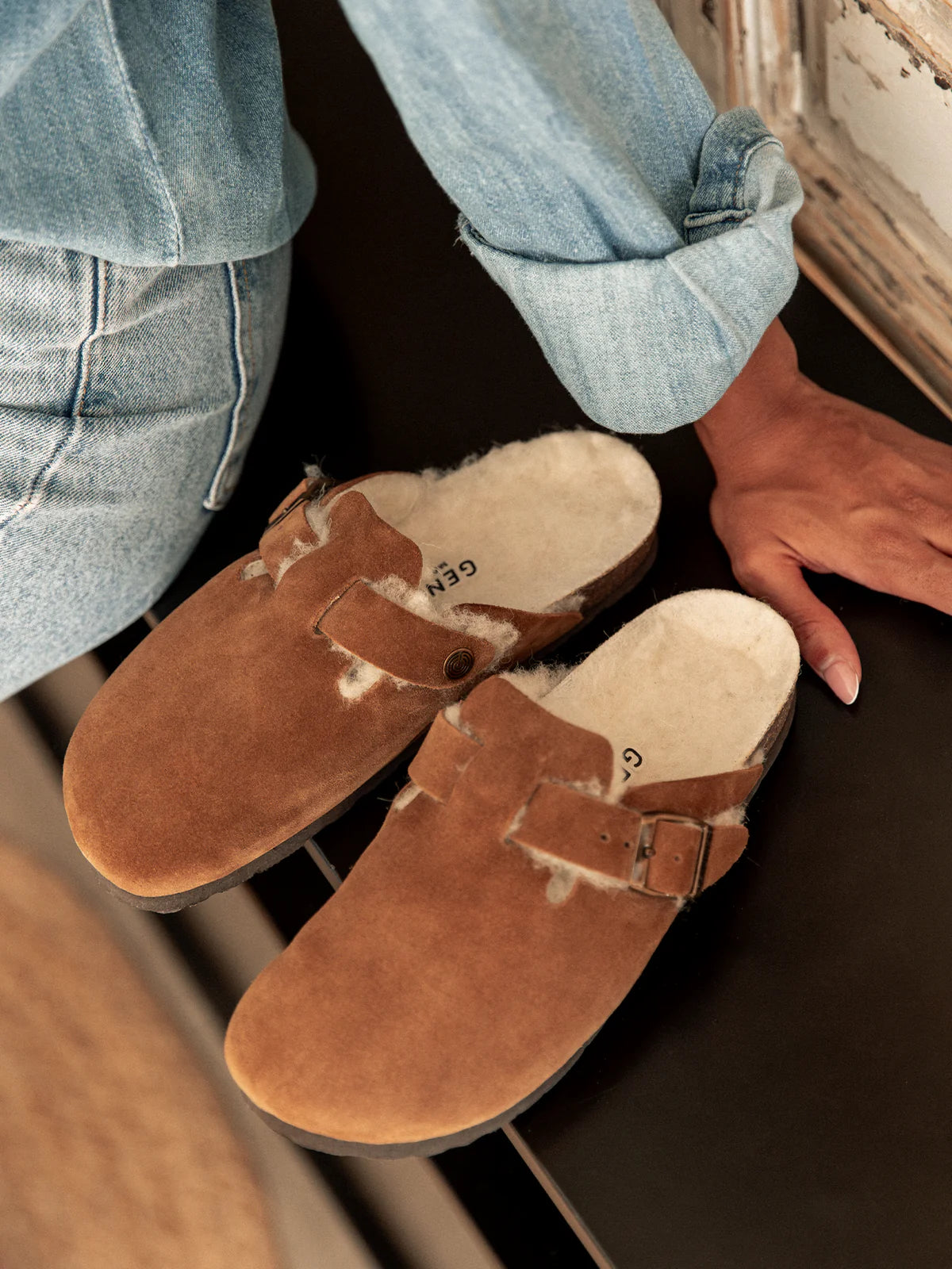 Genuins Riva Suede Wool Clog - Almond