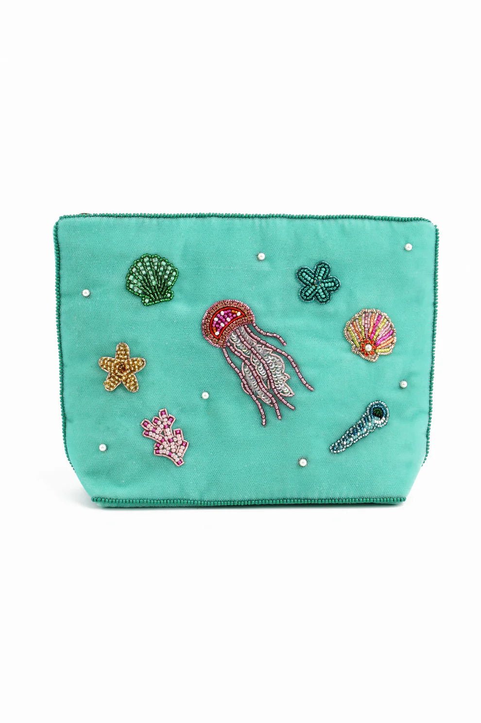 picture of My Doris Medium Velvet Beaded Pouch - Aqua New Sea Scene - Number Two - womens - fashion - accessories - My Doris 1