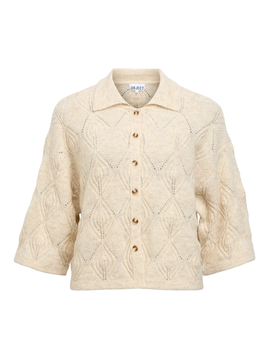 Object Kaisa 3/4 Sleeve Knit Cardigan - Birch Melange