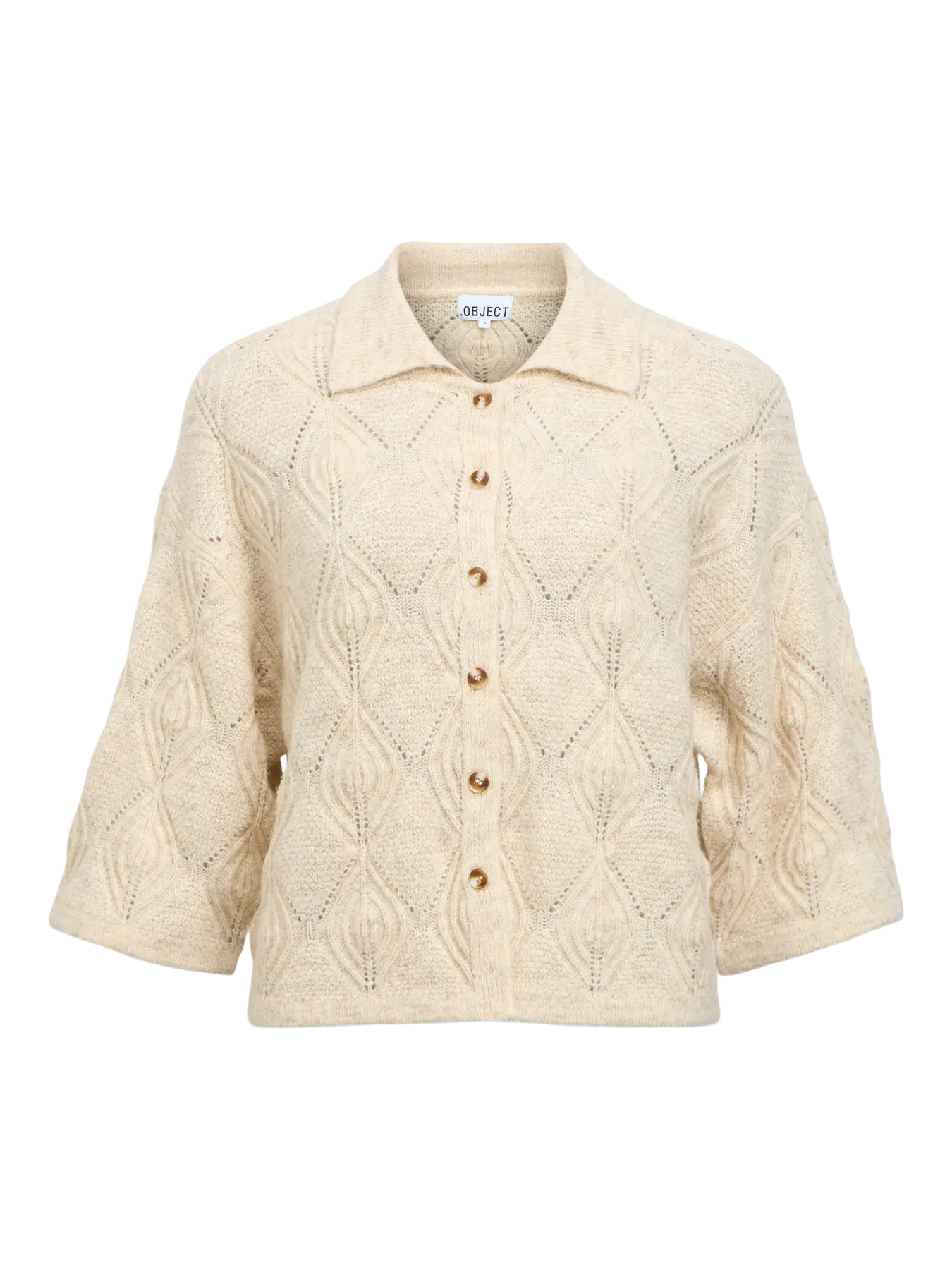 Object Kaisa 3/4 Sleeve Knit Cardigan - Birch Melange