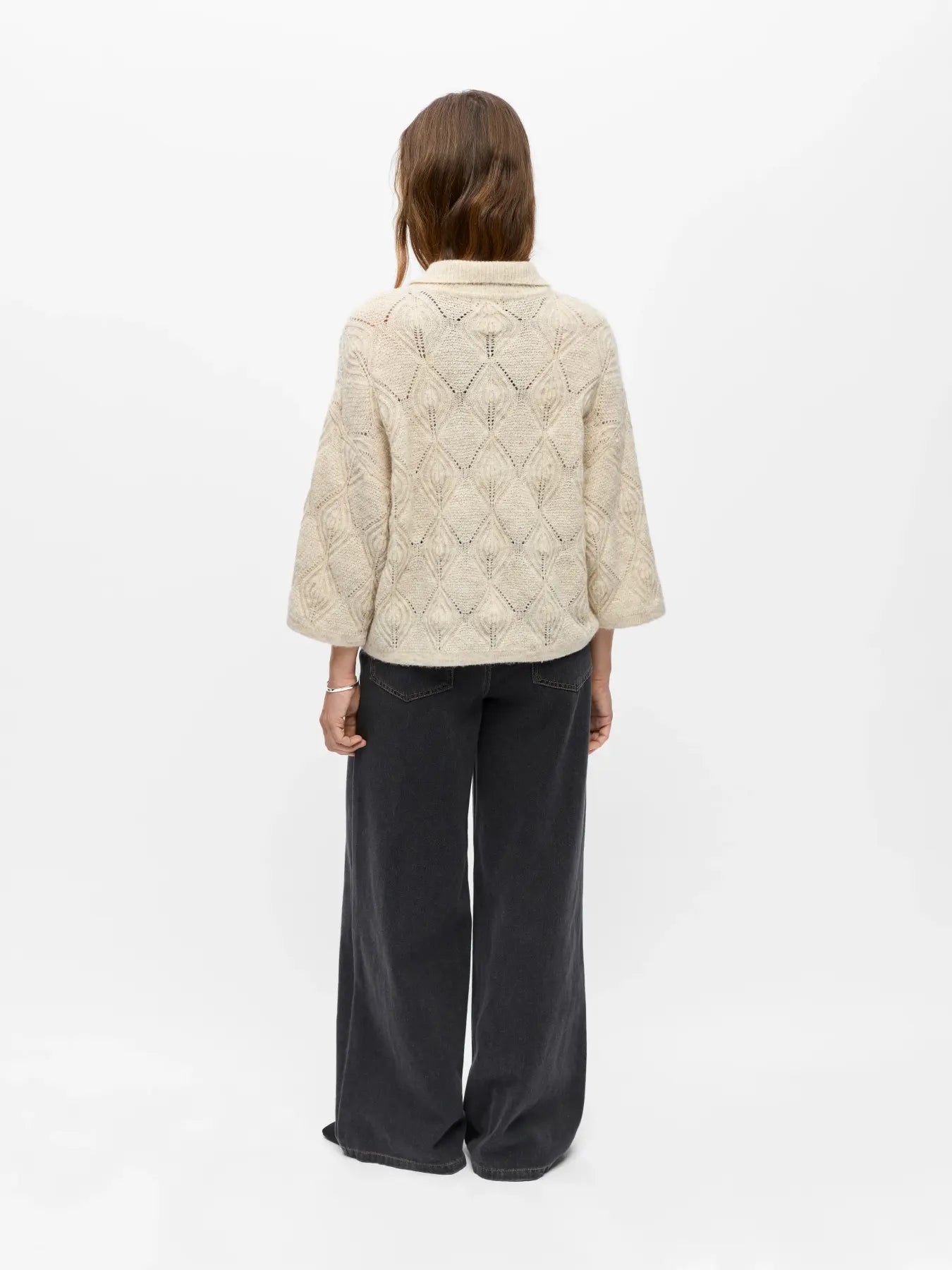 Object Kaisa 3/4 Sleeve Knit Cardigan - Birch Melange