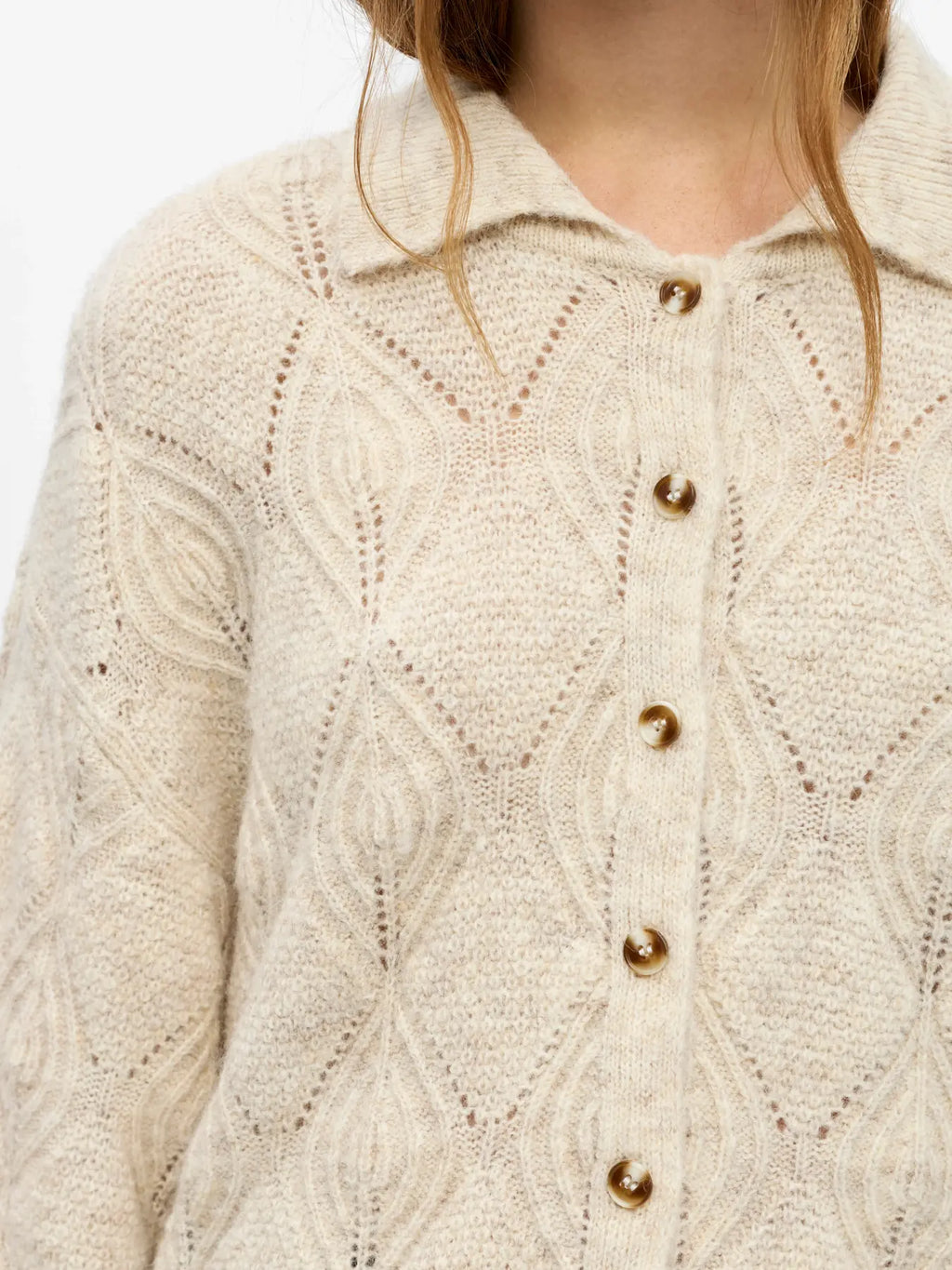 Object Kaisa 3/4 Sleeve Knit Cardigan - Birch Melange