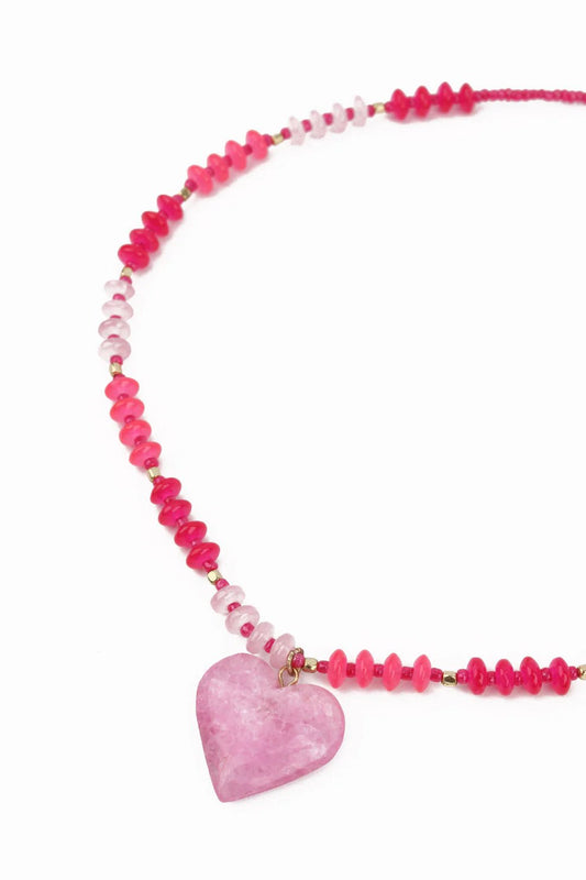 picture of My Doris Glass Beaded Necklace - Pink Heart Charm Pendant - Number Two - womens - fashion - accessories - My Doris 1