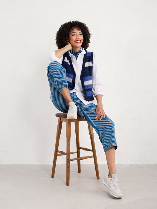 Seasalt Painter Striped Button-Down Vest Contains Mohair Ink Mix