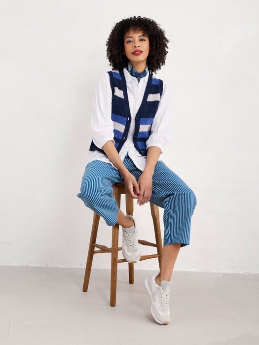 Seasalt Painter Striped Button-Down Vest Contains Mohair Ink Mix