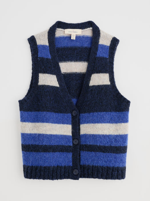 Seasalt Painter Striped Button-Down Vest Contains Mohair Ink Mix
