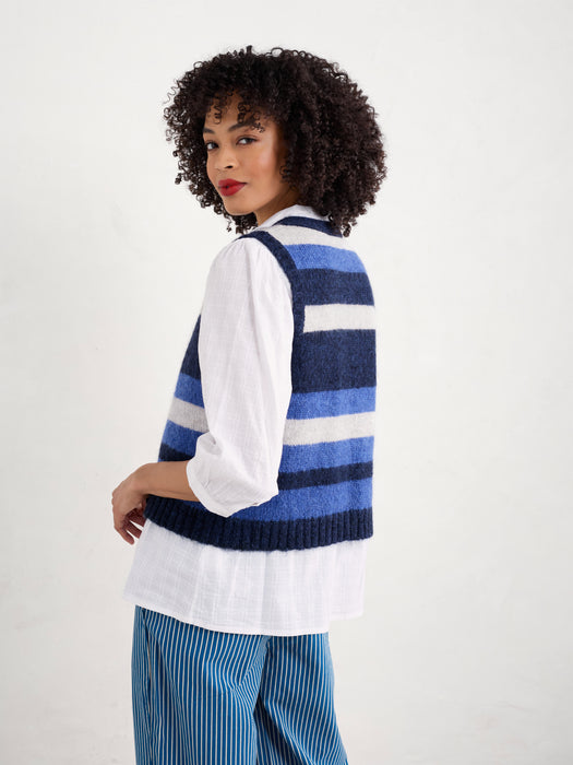 Seasalt Painter Striped Button-Down Vest Contains Mohair Ink Mix