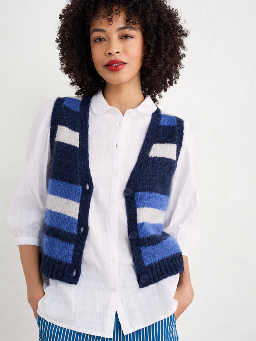 Seasalt Painter Striped Button-Down Vest Contains Mohair Ink Mix