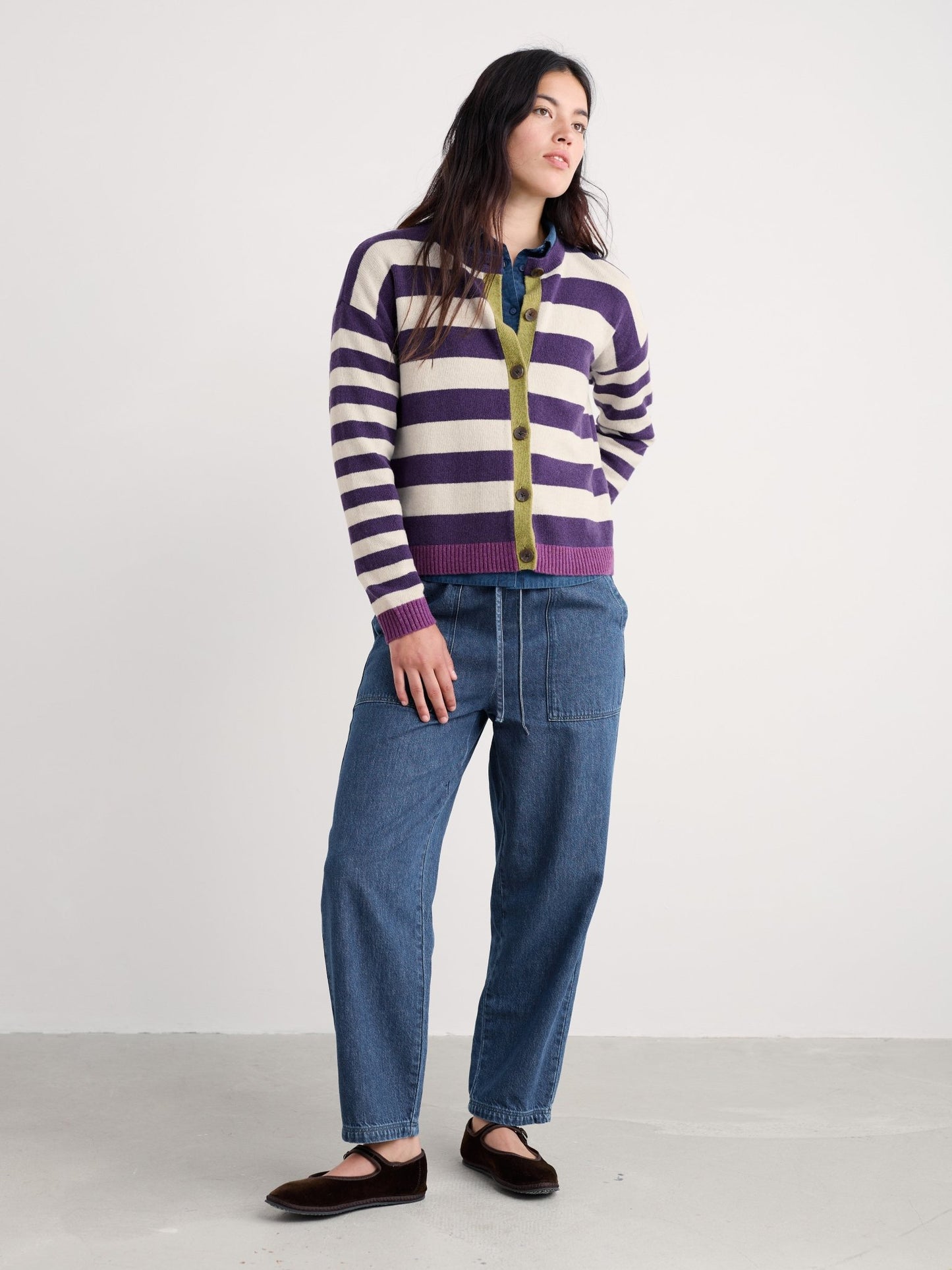 picture of Seasalt Pinwell Striped Cardigan - Bright Shape Dark Violet Mix - Number Two - womens -clothing - Seasalt 5