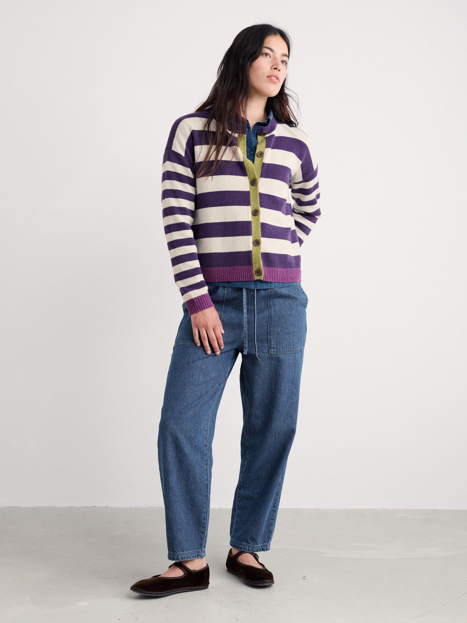 picture of Seasalt Pinwell Striped Cardigan - Bright Shape Dark Violet Mix - Number Two - womens -clothing - Seasalt 5