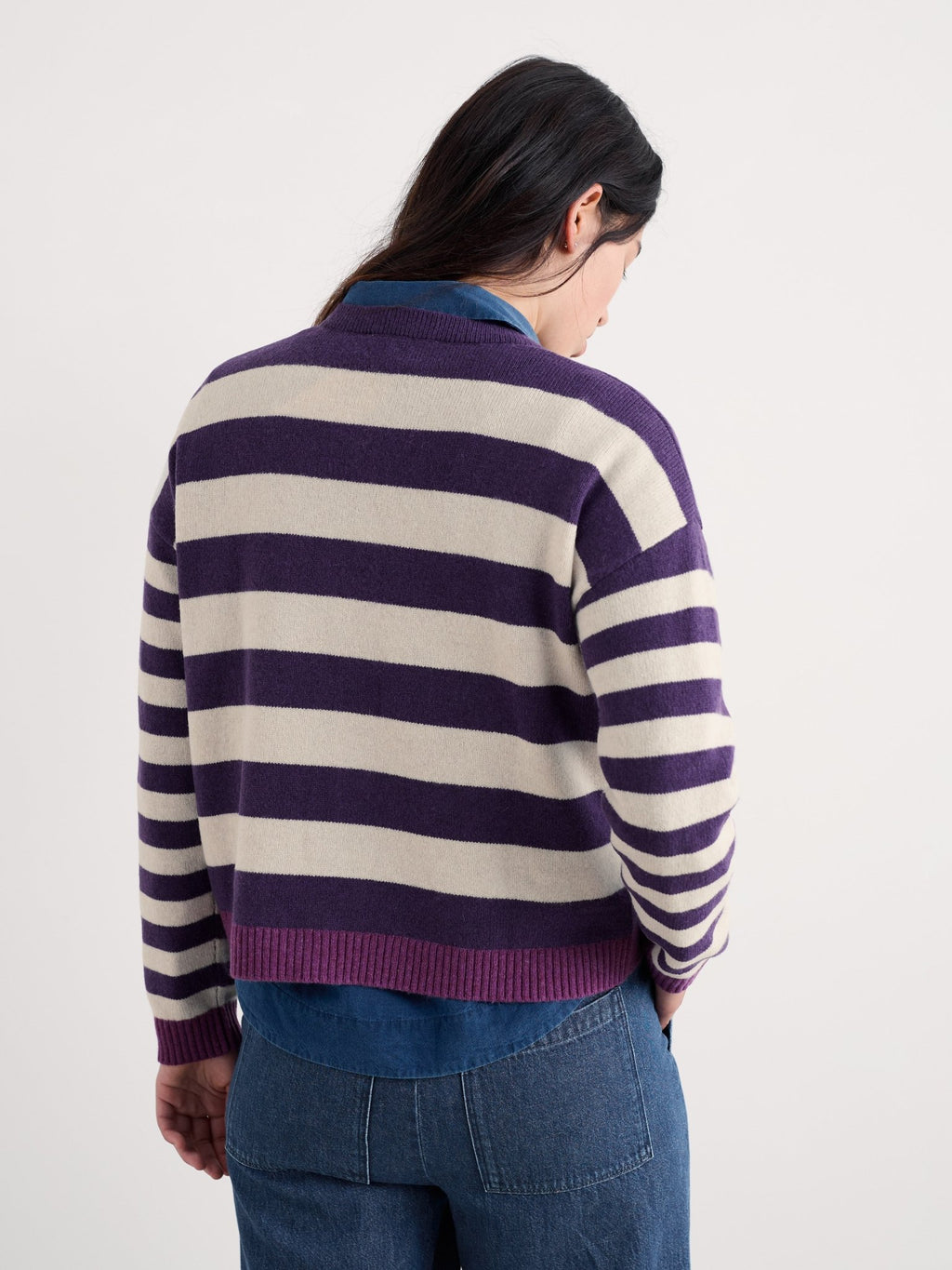 picture of Seasalt Pinwell Striped Cardigan - Bright Shape Dark Violet Mix - Number Two - womens -clothing - Seasalt 4