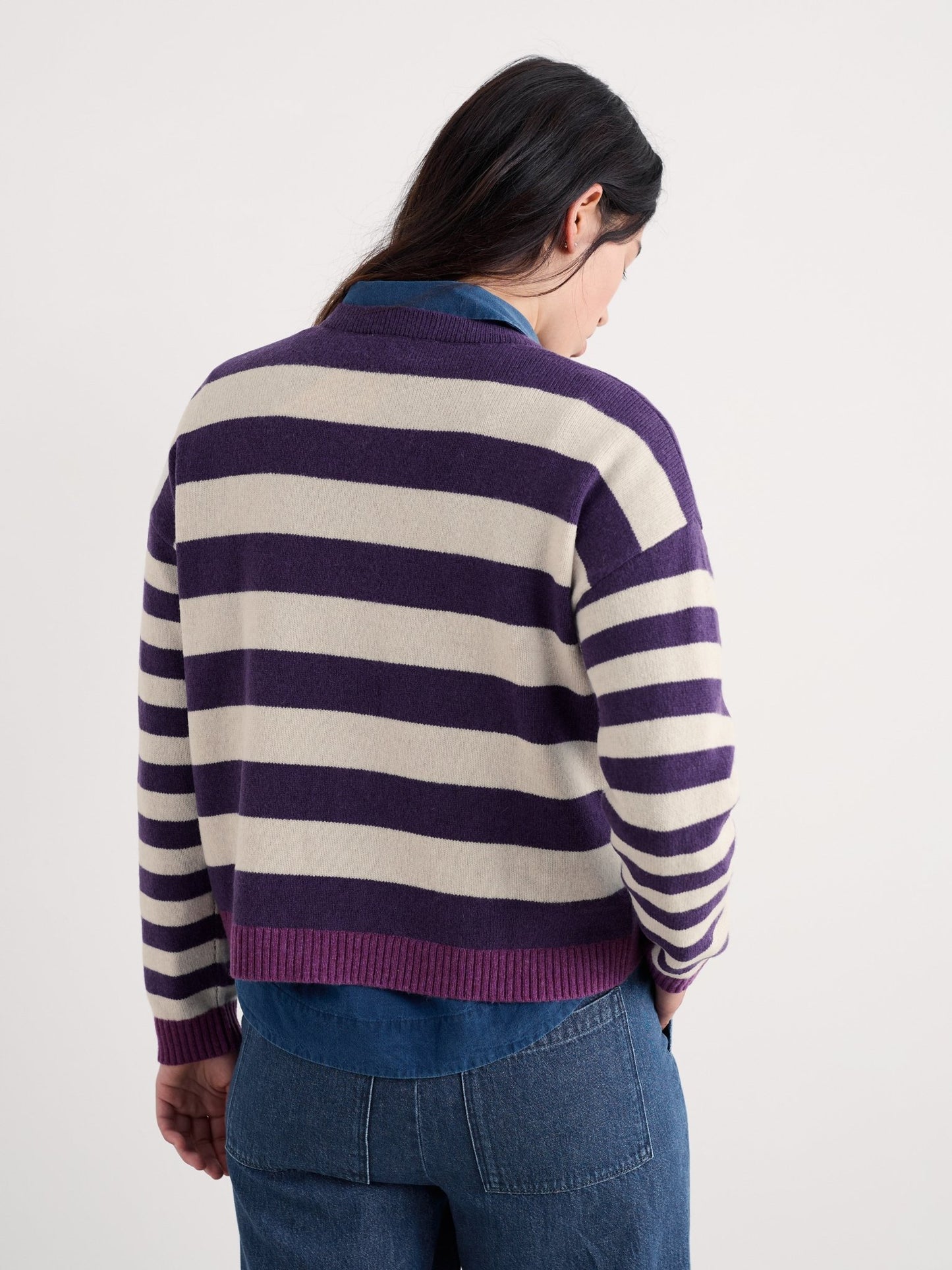 picture of Seasalt Pinwell Striped Cardigan - Bright Shape Dark Violet Mix - Number Two - womens -clothing - Seasalt 4