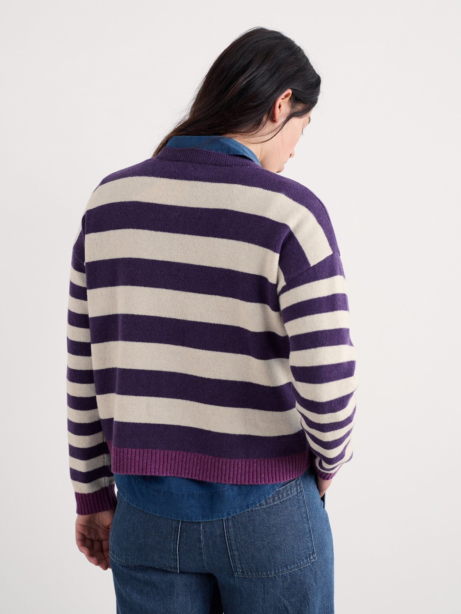 picture of Seasalt Pinwell Striped Cardigan - Bright Shape Dark Violet Mix - Number Two - womens -clothing - Seasalt 4