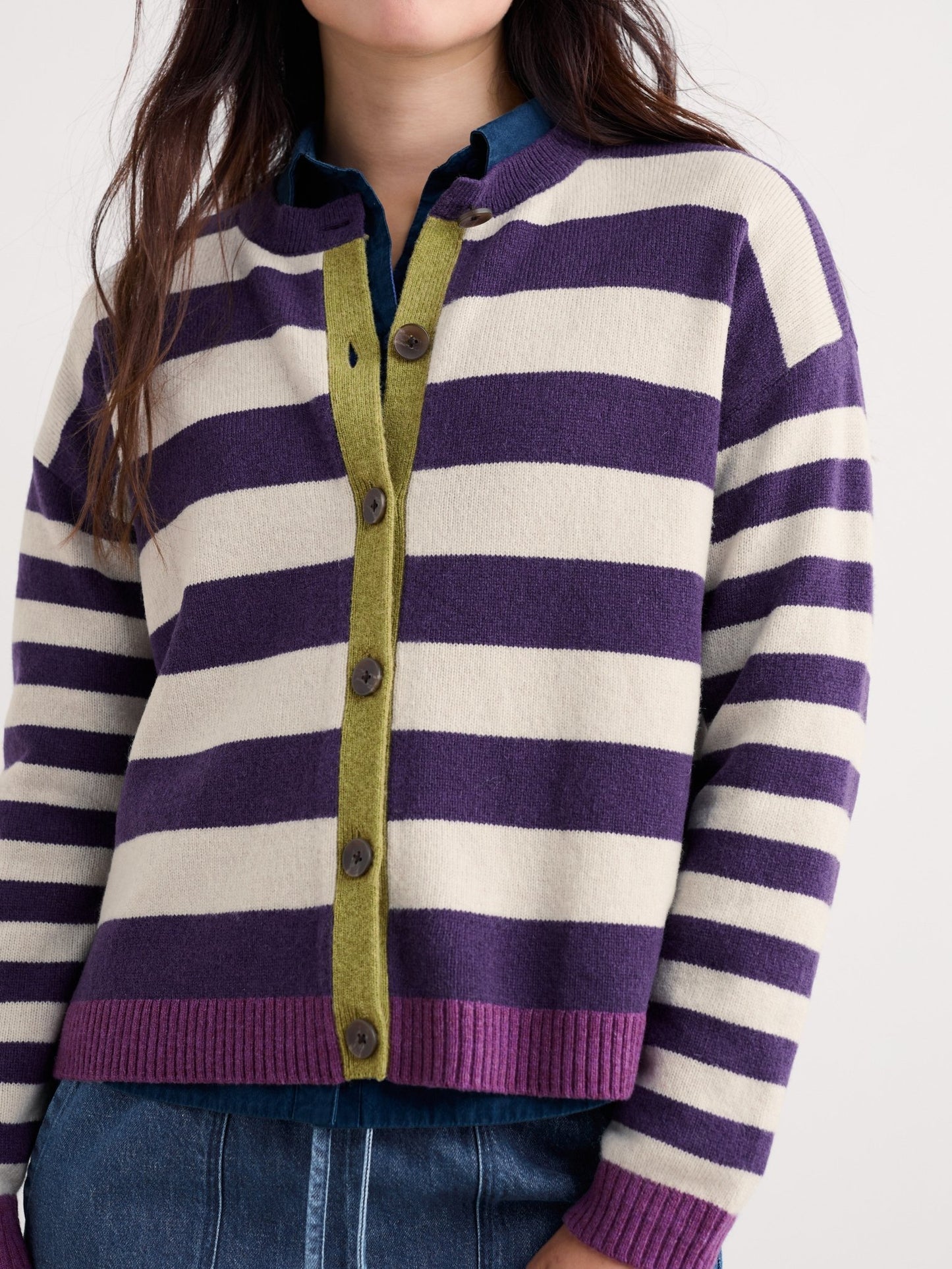 picture of Seasalt Pinwell Striped Cardigan - Bright Shape Dark Violet Mix - Number Two - womens -clothing - Seasalt 3