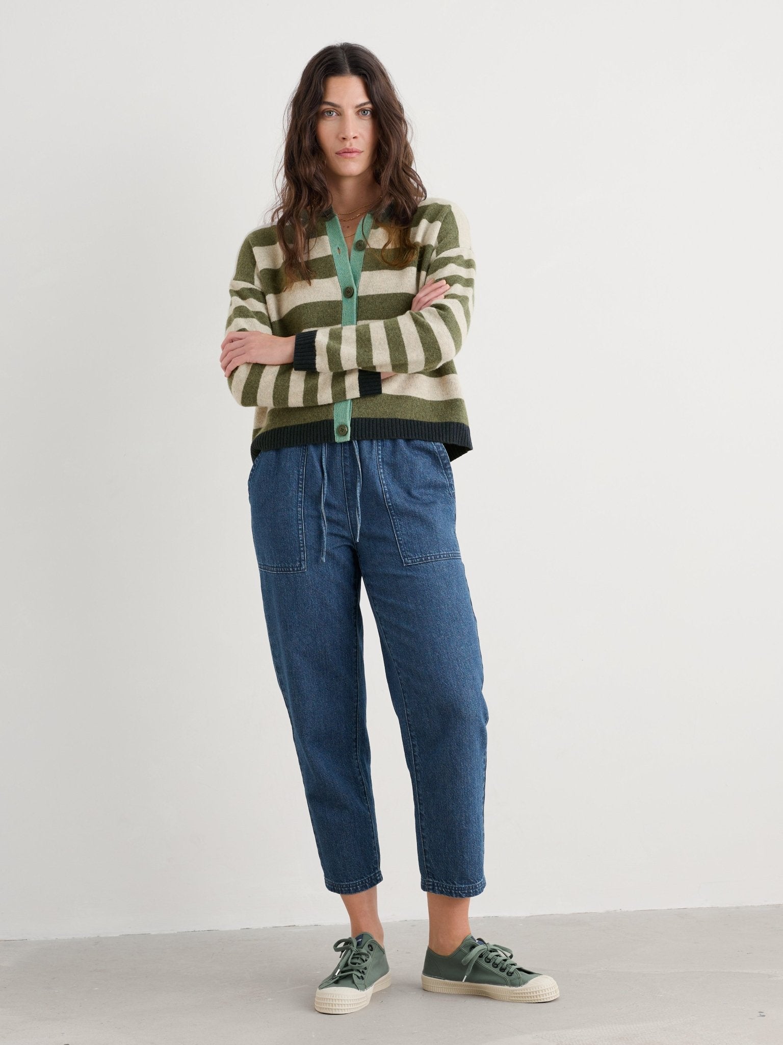picture of Seasalt Pinwell Striped Cardigan - Bright Shape Light Olive Mix - Number Two - womens - fashion - clothing - Seasalt 4