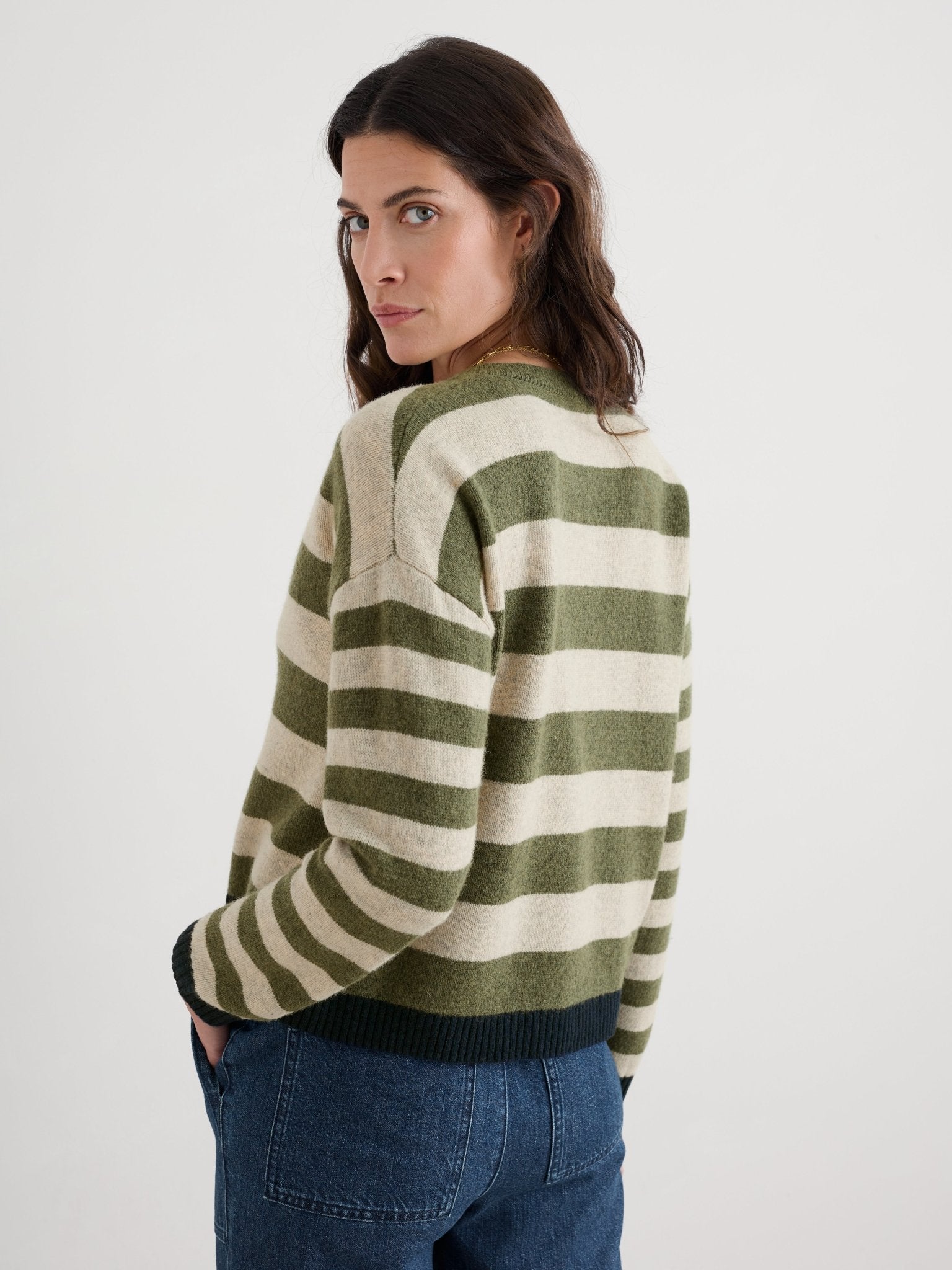 picture of Seasalt Pinwell Striped Cardigan - Bright Shape Light Olive Mix - Number Two - womens - fashion - clothing - Seasalt 3