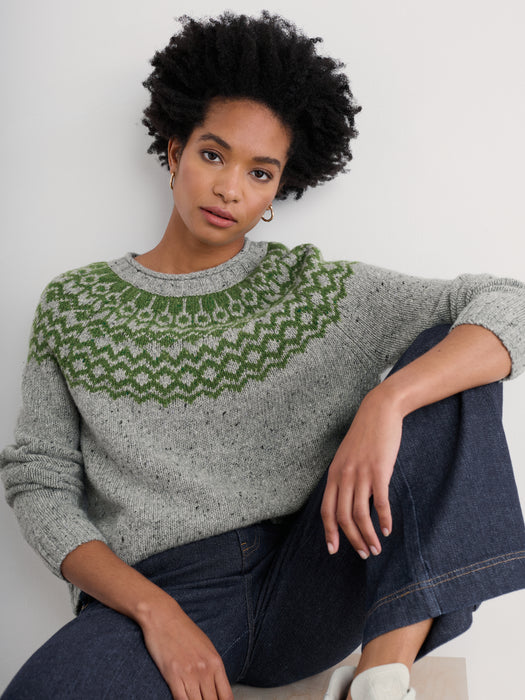Seasalt Port Kinnis Fair Isle Jumper Wag Tail Tor Forest Green