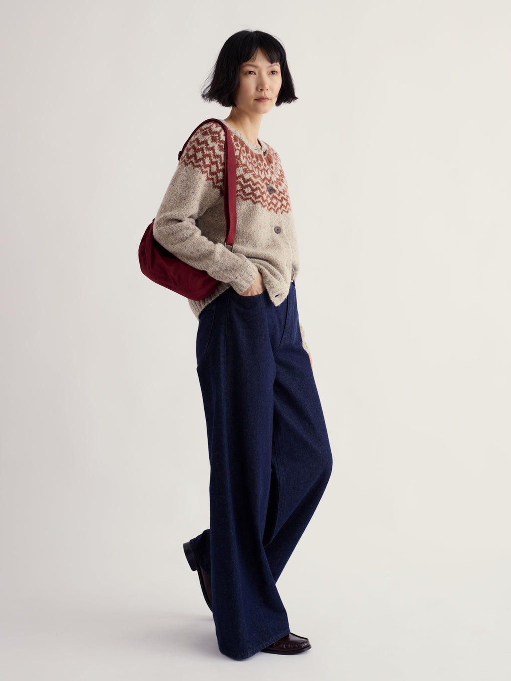 Seasalt Port Kinnis Cardigan Merino - Wag Tail Birch Dark Terracotta