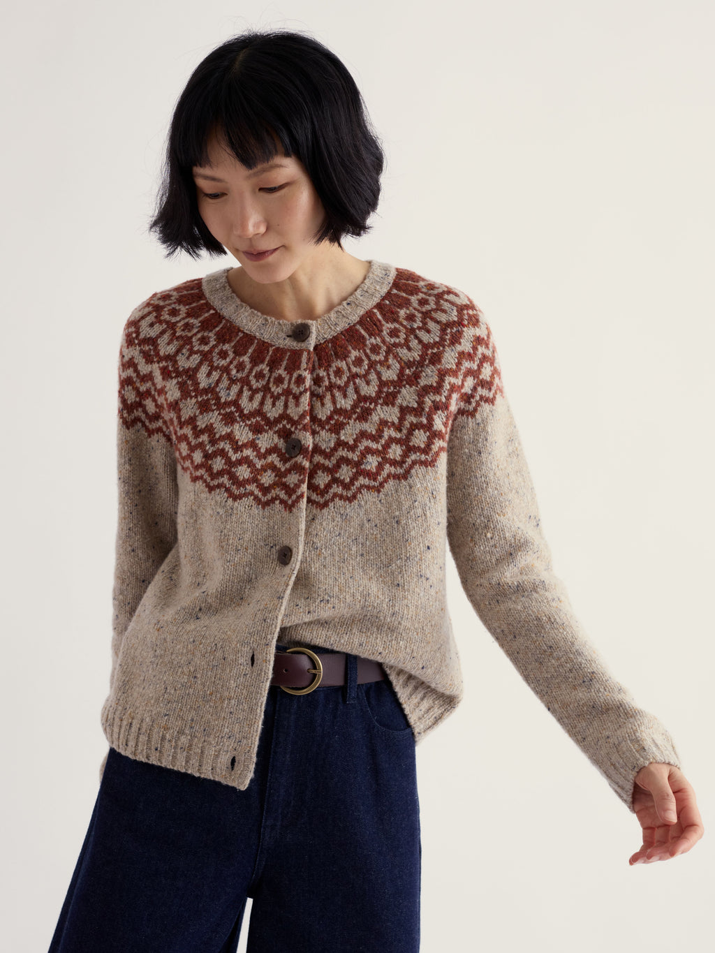 Seasalt Port Kinnis Cardigan Merino - Wag Tail Birch Dark Terracotta