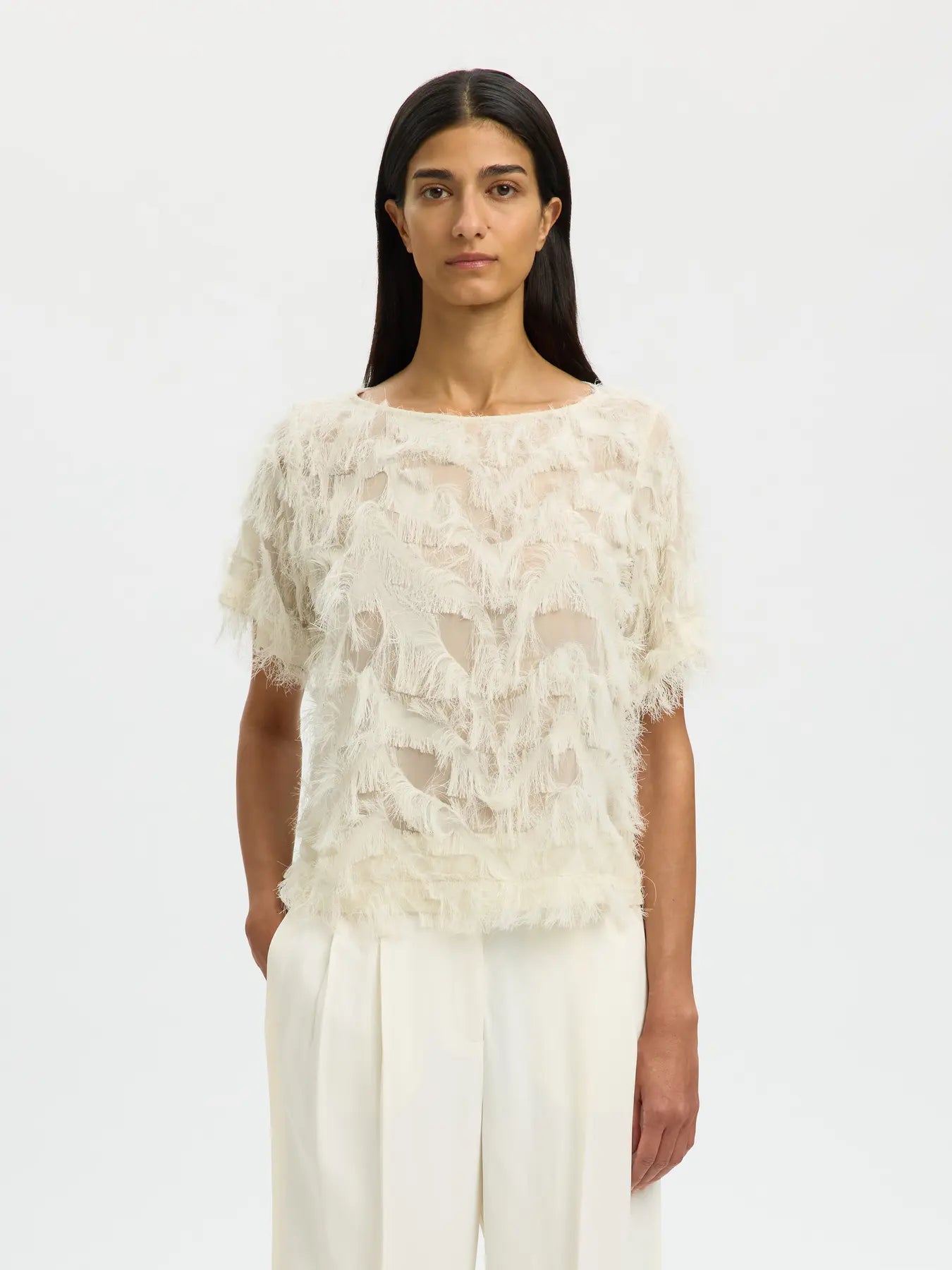 picture of Selected Femme Myline SS Boat Neck Top - Egret/White - Number Two - womens - fashion - clothing - Selected Femme 1