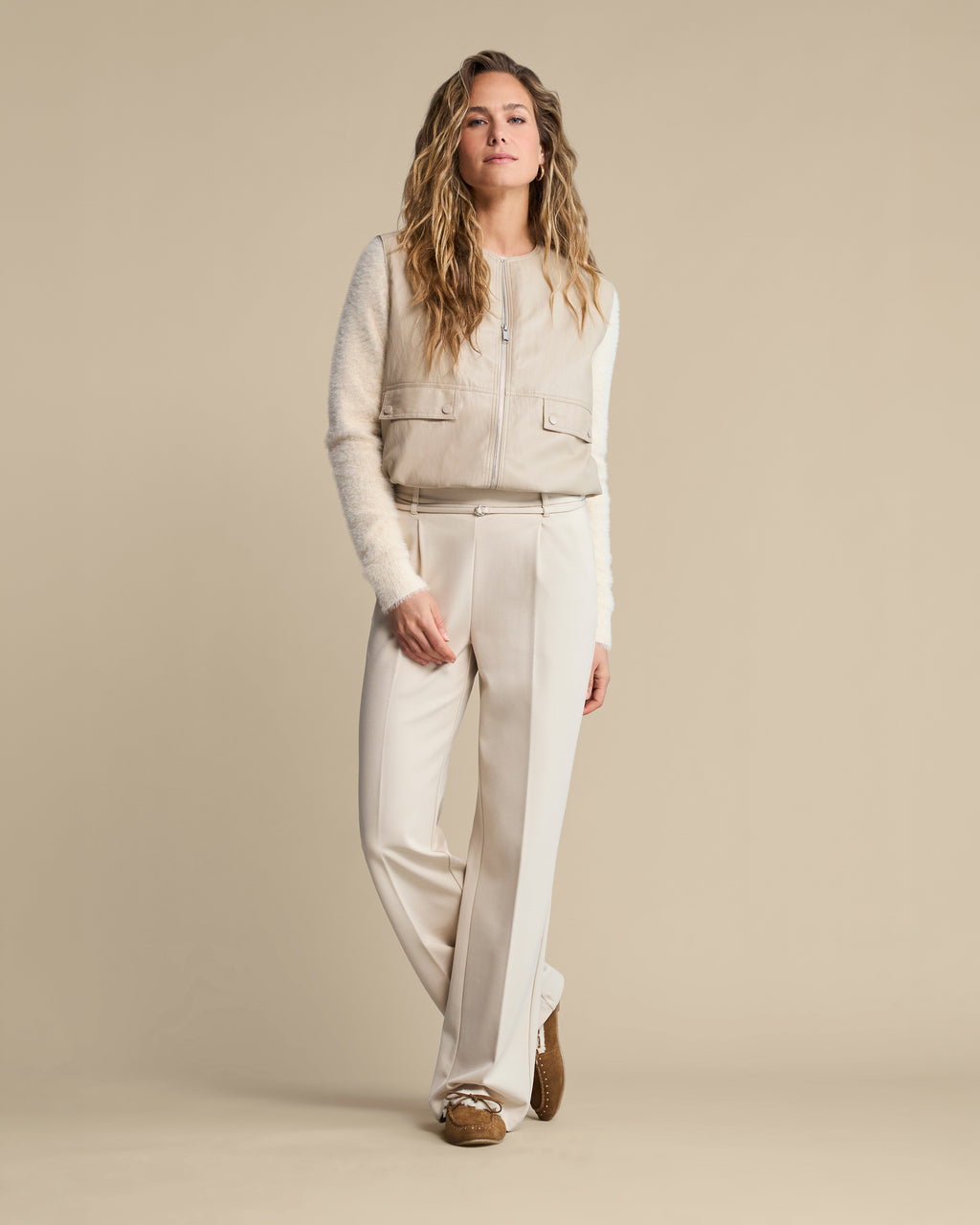 Red Button Ivy Faux Leather Waistcoat - Pebble