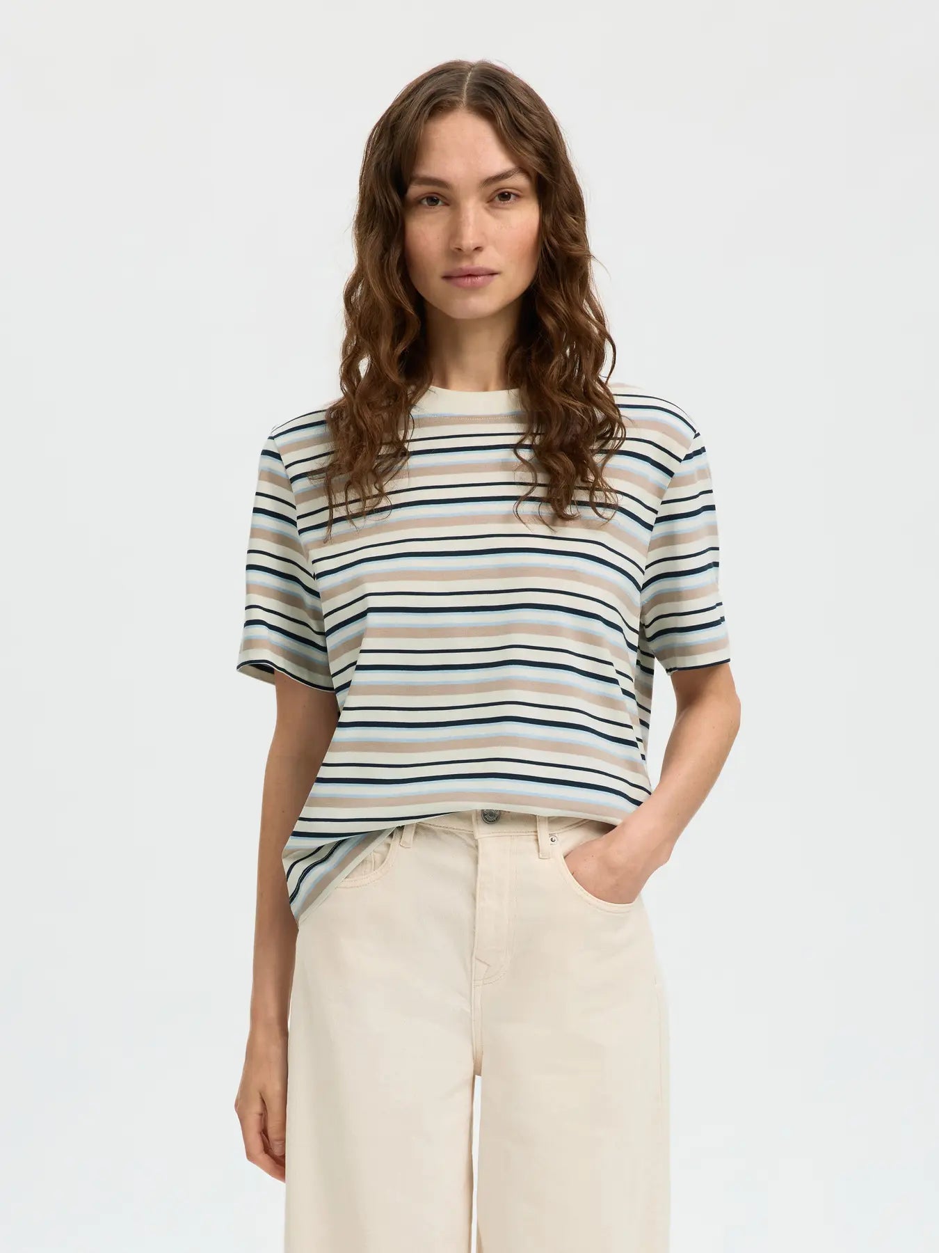 picture of Selected Essential SS Striped Boxy Tee Cashmere Blue Multi Stripe - Number Two - womens -Selected Femme 1