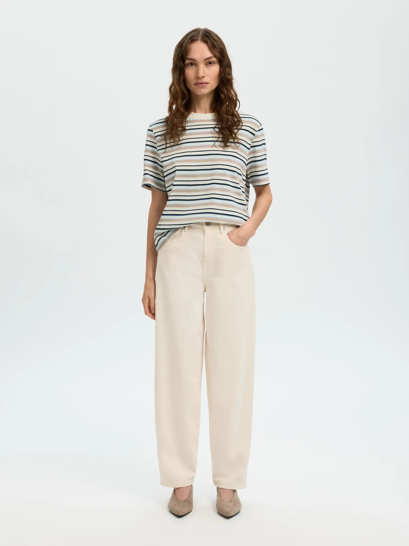 picture of Selected Essential SS Striped Boxy Tee Cashmere Blue Multi Stripe - Number Two - womens -Selected Femme 5