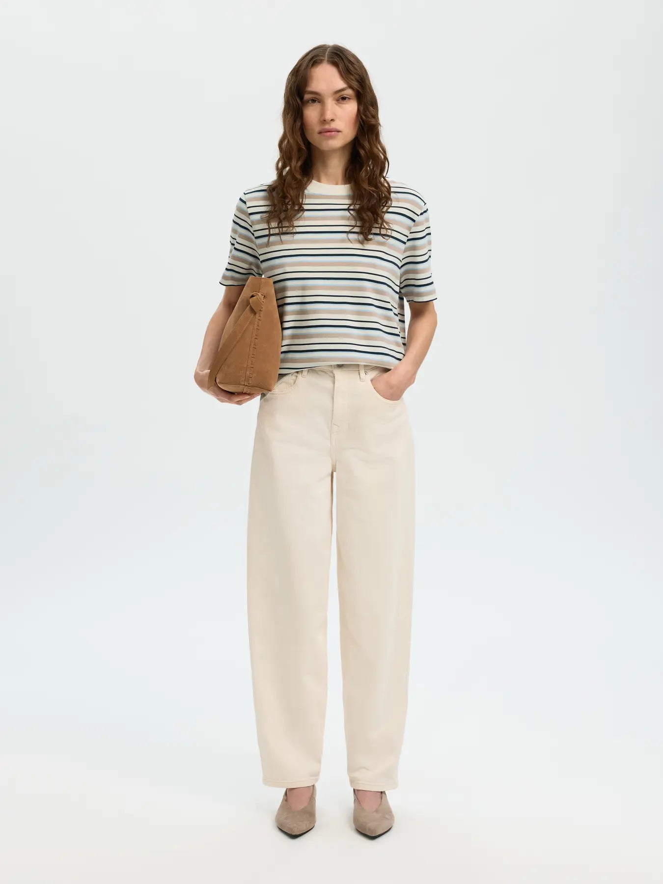 picture of Selected Essential SS Striped Boxy Tee Cashmere Blue Multi Stripe - Number Two - womens -Selected Femme 3
