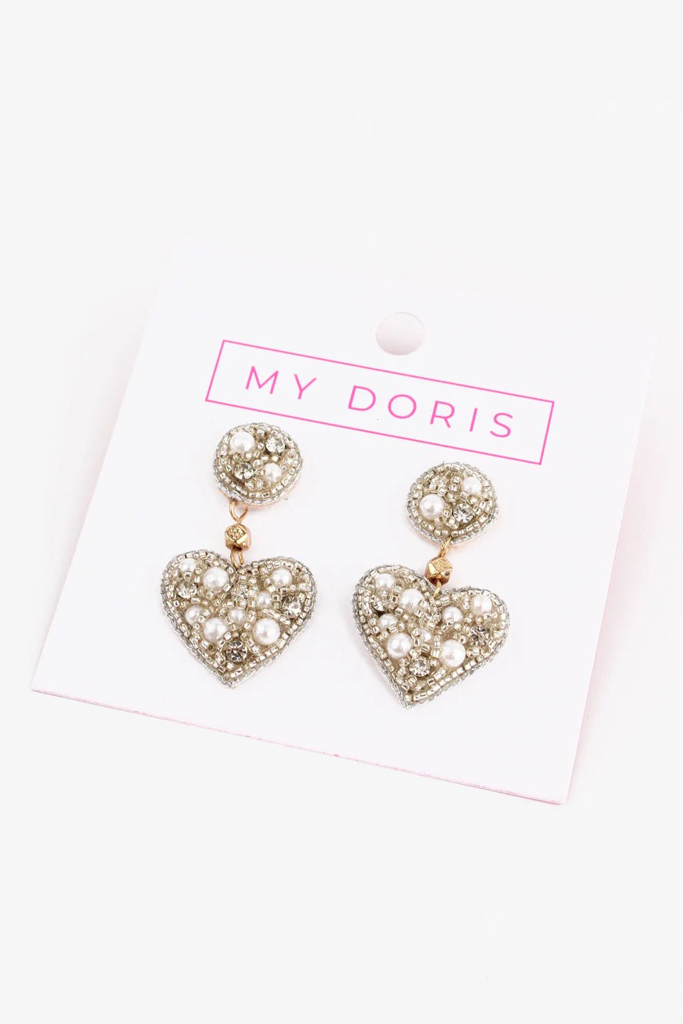 picture of My Doris Beaded Small Heart Earrings - Silver Pearl - Number Two - womens - fashion - accessories - My Doris 2
