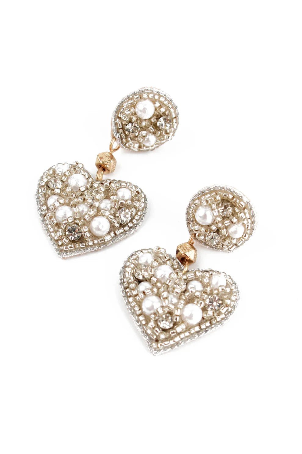 picture of My Doris Beaded Small Heart Earrings - Silver Pearl - Number Two - womens - fashion - accessories - My Doris 1