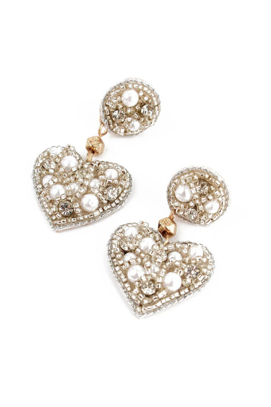 picture of My Doris Beaded Small Heart Earrings - Silver Pearl - Number Two - womens - fashion - accessories - My Doris 1