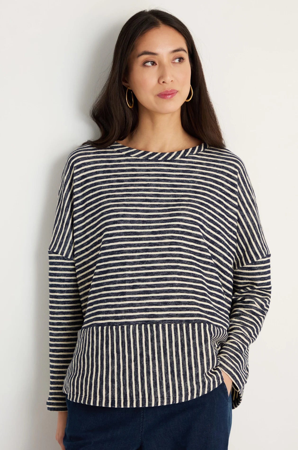 picture of Sahara Textured Stripe Jersey Boxy Top - Night/Ecru - Number Two - womens - fashion - clothing - Sahara 3