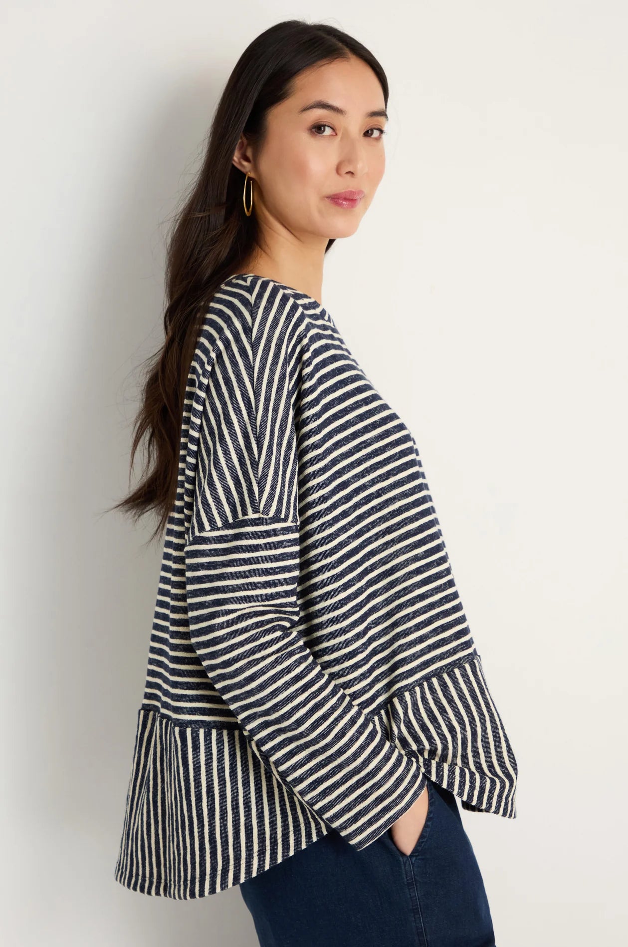 picture of Sahara Textured Stripe Jersey Boxy Top - Night/Ecru - Number Two - womens - fashion - clothing - Sahara 1