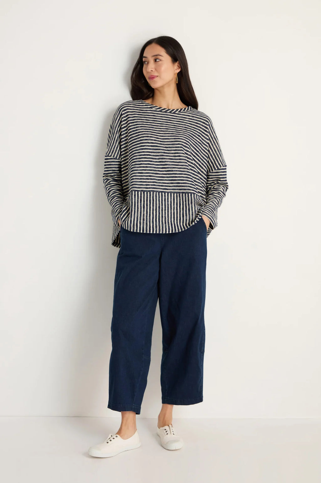 picture of Sahara Textured Stripe Jersey Boxy Top - Night/Ecru - Number Two - womens - fashion - clothing - Sahara 2