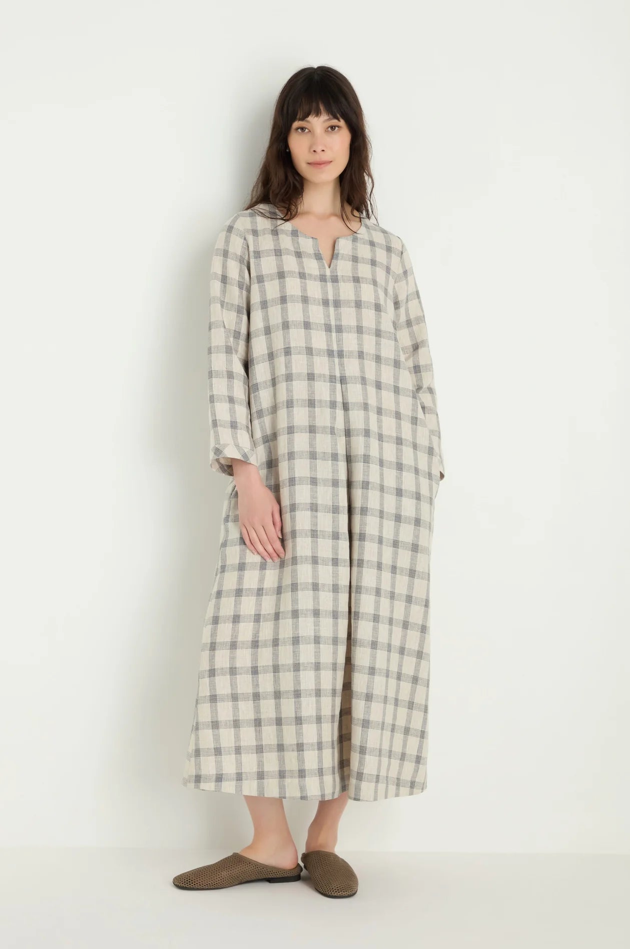 picture of Sahara Multi Lines Grid Linen Dress - Ecru/Night - Number Two - womens - fashion - clothing - Sahara 1
